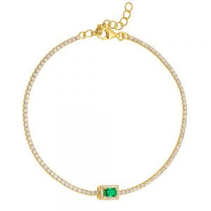 Βραχιόλι Ασημένιο 925 Ριβιέρα Λευκές Πέτρες Ζιργκον & Ορθογώνιο Καστόνι Στο Κέντρο Με Πράσινη Πέτρα ASZ-1013G