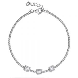 Βραχιόλι Ασημένιο 925 Ριβιέρα Με Τρια Ορθογώνια Με Λευκές Πέτρες Ζιργκόν ASZ-1000W
