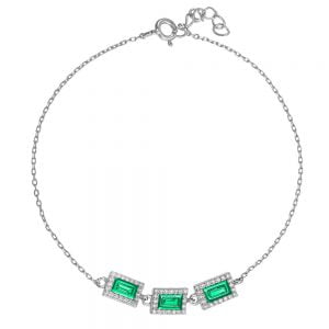 Βραχιόλι Ασημένιο 925 Με Ορθογώνια Καστόνια Πράσινη Πέτρα Στο Κέντρο & Λευκές Περιμετρικά ASZ-1003W