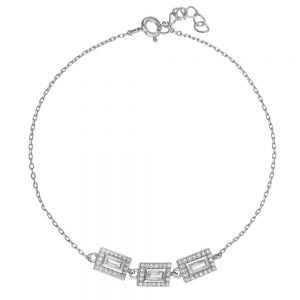 Βραχιόλι Ασημένιο 925 Με Τρία Ορθογώνια Καστόνια Με Λευκές Πέτρες Ζιργκον ASZ-1004W