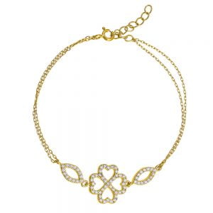 Βραχιόλι Ασημένιο 925 Επιχρυσωμένο Τετράφυλλο Τριφύλλι ASZ-0061G