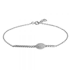 Βραχιόλι Ασημένιο 925 Με Στριφτό Σχέδιο & Οβάλ Με Λευκές Πέτρες Ζιργκόν ASZ-1005W