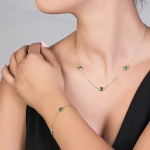 Κολιέ Χρυσό Κ14 Με Πράσινες Πέτρες Ζιργκον IPK-20129Y