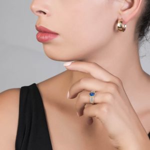 Δαχτυλίδι Ροζέτα Χρυσό 14Κ Με Μπλε Ορθογώνια Πέτρα Ζιργκον MSD-10200Y