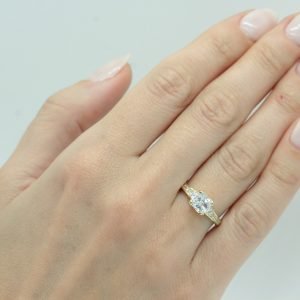 Μονόπετρο Δαχτυλίδι Χρυσό K14 Με Λευκή Τετράγωνη Πέτρα Ζιργκον MSD-10153Y