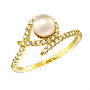 Δαχτυλίδι Χρυσό Κ14 Με Μαργαριτάρι & Λευκές Πέτρες Ζιργκον MSD-10115G