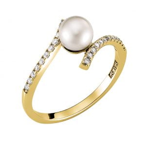 Δαχτυλίδι Χρυσό 14K Με Μαργαριτάρι & Λευκές Πέτρες Ζιργκόν MSD-10205G