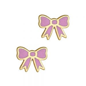 Σκουλαρίκια Παιδικά Φιογκάκια Ασημένια Επιχρυσωμένα Με Σμάλτο Ροζ TTS-23082Y