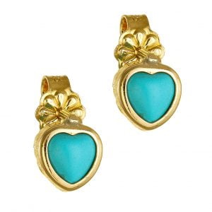 Παιδικά Σκουλαρίκια Χρυσά Κ14 Καρδιές Με Τυρκουάζ Πέτρα KBS-20864Y