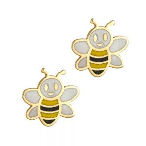 Σκουλαρίκια Χρυσά Παιδικά Κ14 Μελισσούλες Με Σμάλτο TTS-20862Y