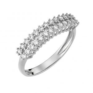 Λευκόχρυσο Δαχτυλίδι 14Κ Σειρέ Με Διπλή Σειρά Από Στρόγγυλες Λευκές Πέτρες Ζιργκόν MSD-10261W