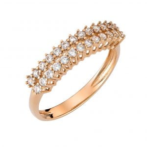 Ροζ Χρυσό Δαχτυλίδι 14Κ Σειρέ Με Διπλή Σειρά Από Στρόγγυλες Λευκές Πέτρες Ζιργκόν MSD-10261R