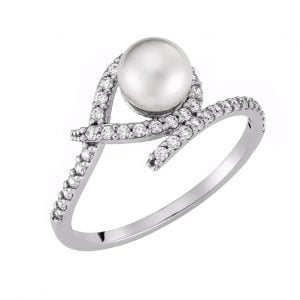 Δαχτυλίδι Λευκόχρυσο Κ14 Με Μαργαριτάρι & Λευκές Πέτρες Ζιργκον MSD-10115W