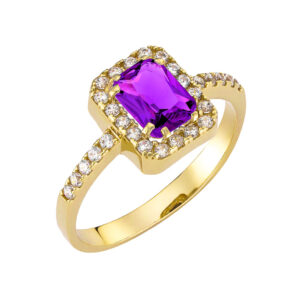 Δαχτυλίδι Ροζέτα Χρυσό Κ14 Ορθογώνιο Με Μοβ Πέτρα MSD-20851Y