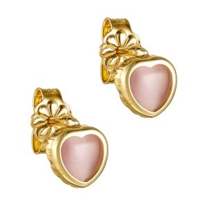 Παιδικά Σκουλαρίκια Χρυσά Κ14 Καρδιές Με Ροζ Πέτρα KBS-20866Y