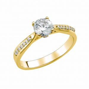 Μονόπετρο Δαχτυλίδι Χρυσό 14K Με Λευκές Πέτρες Ζιργκον KBD-21117Y