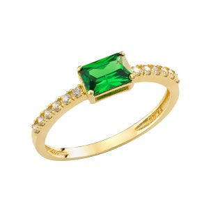Γυναικείο Δαχτυλίδι Χρυσό14Κ Με Πράσινη Πέτρα Ζιργκον BAGUETTE MSD-20986Y
