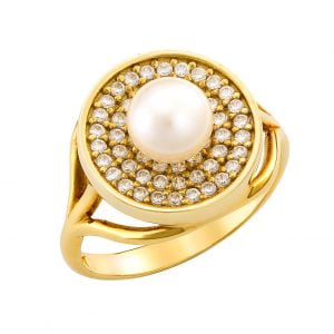 Δαχτυλίδι Χρυσό 14Κ Με Μαργαριτάρι & Λευκές Πέτρες Ζιργκόν AND-20985Y