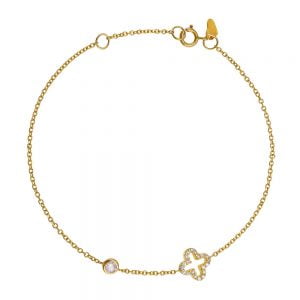 Βραχιόλι Χρυσό Κ14 Με Σταυρουδάκι & Λευκές Πέτρες Ζιργκον TGB-20882Y