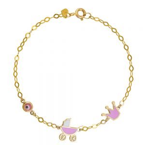 Βραχιόλι Παιδικό  Χρυσό Κ14 Με Καρότσι & Κορώνα TGB-20904Y