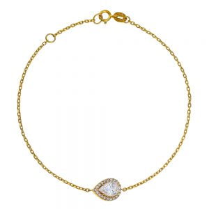 Βραχιόλι Χρυσό Κ14 Δάκρυ Με Λευκές Πέτρες Ζιργκον KBB-20887Y