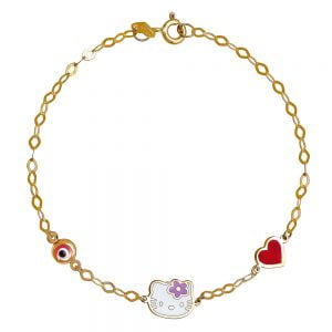 Βραχιόλι Παιδικό Χρυσό Κ9 Με “Hello Kitty” Καρδούλα & Ματάκι TGB-20908Y