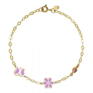 Βραχιόλι Παιδικό Χρυσό Κ9 Με Μαργαρίτα Πεταλούδα & Ματάκι TGB-20909Y