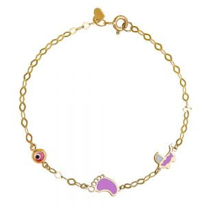 Βραχιόλι Παιδικό Χρυσό Κ9 Με Πατούσα, Καρότσι & Ματάκι TGB-20910Y