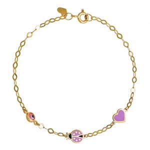 Βραχιόλι Παιδικό Χρυσό Κ9 Με Πασχαλίτσα, Καρδούλα & Ματάκι TGB-20911Y