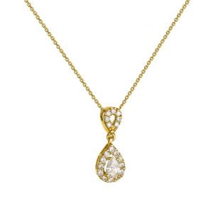 Κολιέ Χρυσό Κ14 Κρεμαστό Δάκρυ Με Λευκές Πέτρες Ζιργκον MSK-20869Y