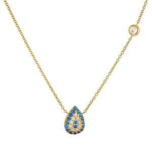 Κολιέ Χρυσό Κ14 Ματάκι Σε Σχήμα Δάκρυ Με Πέτρες Ζιργκον TGK-20878Y