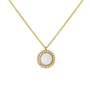 Κολιέ Χρυσό Κ14 Κύκλος Με Φίλντισι & Λευκές Πέτρες Ζιργκον Περιμετρικά KBS-20680Y