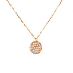 Κολιέ Ροζ Χρυσό Κ14 Κύκλος Με Λευκές Πέτρες Ζιργκον MSK-20155R