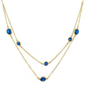 Κολιέ Χρυσό Κ14 Διπλό Με Στρόγγυλες Μπλε Πέτρες Ζιργκον IPK-20132Y