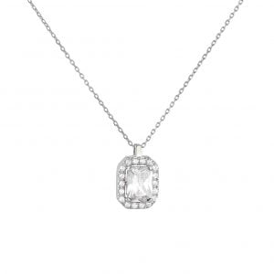 Κολιέ Λευκόχρυσο Κ14 Ροζέτα Ορθογώνια Με Λευκές Πέτρες Ζιργκον MSK-20837W