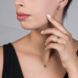 Γυναικείο Δαχτυλίδι Χρυσό14Κ Με Πράσινη Πέτρα Ζιργκον BAGUETTE MSD-20986Y