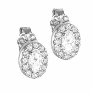Σκουλαρίκια Λευκόχρυσα Κ14 Οβαλ Με Λευκές Πέτρες Ζιργκον MSS-20995W