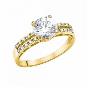 Μονόπετρο Δαχτυλίδι Χρυσό 14K Με Κεντρική & Πλαϊνές Λευκές Πέτρες Ζιργκον MSD-21236Y