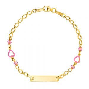 Ταυτότητα Παιδική Χρυσή Κ14 Με Καρδιές Με Ροζ Σμάλτο KBT-20408Y