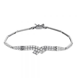 Βραχιόλι Λευκόχρυσο Κ14 Γυναικείο Με Λευκές Πέτρες Ζιργκόν MSB-20930W