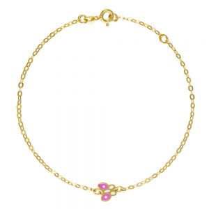Βραχιόλι Χρυσό Κ14 Παιδικό Mε Πεταλούδα Με Ροζ & Άσπρο Σμάλτο KBB-21245Y