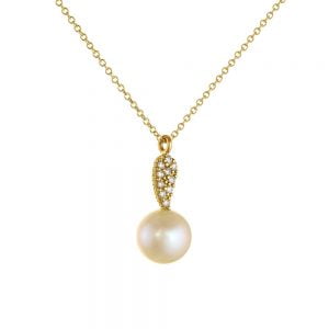 Κολιέ Χρυσό Κ14 Με Μαργαριτάρι & Λευκές Πέτρες Ζιργκον TGK-21371Y