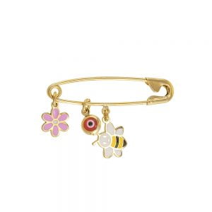 Παραμάνα Παιδική Ασημένια 925 Επιχρυσωμένη Με Μελισσούλα, Λουλουδάκι & Ματάκι TGS-21332Y