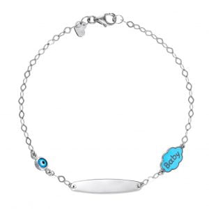 Ταυτότητα Παιδική Ασημένια 925 Επιπλατινωμένη Με Συννεφάκι “baby” Με Μπλε Σμάλτο & Ματάκι TGS-21310W