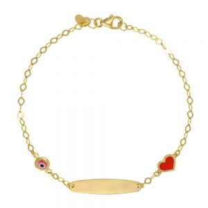 Ταυτότητα Παιδική Ασημένια 925 Επιχρυσωμένη Με Καρδιά & Ματάκι TGS-21302Y