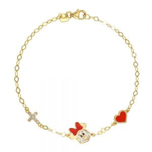 Βραχιόλι Ασημένιο 925 Επιχρυσωμένο Με Την “Minnie” Καρδιά & Σταυρουδάκι Με Λευκές Πέτρες Ζιργκόν TGS-21265Y
