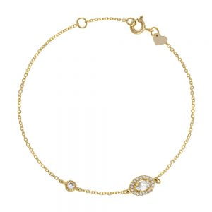 Βραχιόλι Χρυσό Κ14 Με Οβάλ Ροζέτα & Λευκές Πέτρες Ζιργκον TGB-21375Y