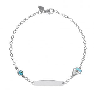 Ταυτότητα Παιδική Ασημένια 925 Επιπλατινωμένη Με Καραβάκι Με Σμάλτο & Ματάκι TGS-21311W