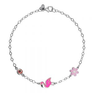 Βραχιόλι Ασημένιο 925 Επιπλατινωμένο Με Φλαμίνγκο Μαργαρίτα & Ματάκι TGS-21277W