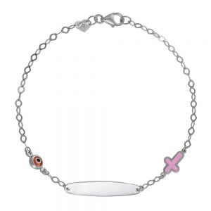Ταυτότητα Παιδική Ασημένια 925 Επιπλατινωμένη Με Σταρουδάκι Με Ροζ Σμάλτο & Ματάκι TGS-21315W